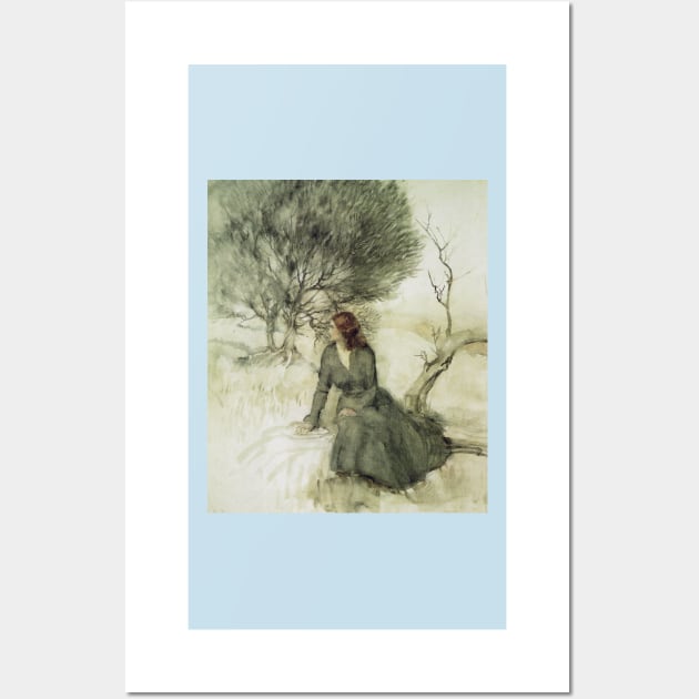 Girl sitting on the river bank  - Arthur Rackham Wall Art by forgottenbeauty